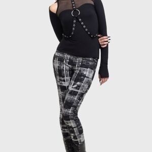 Killstar Black and White Plaid Skinny Pants